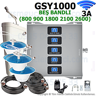 GSY1000 Beş Bandlı Gsm Sinyal Güçlendirici - 3 İç Antenli