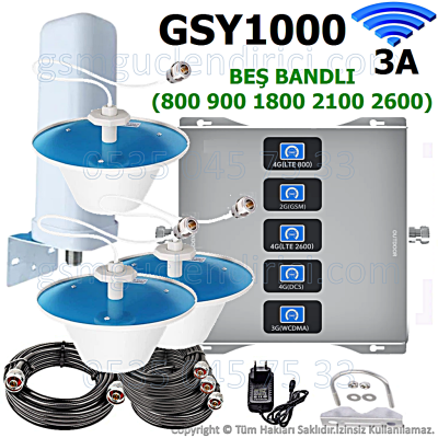 GSY1000 Beş Bandlı Gsm Sinyal Güçlendirici - 3 İç Antenli